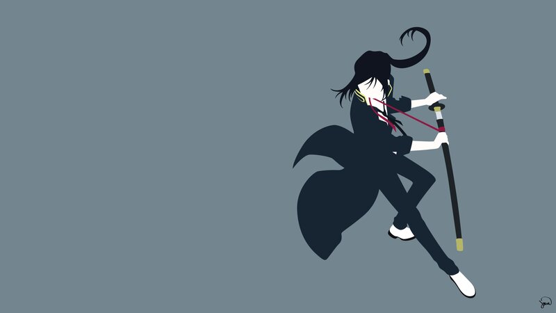 Anime Character with Sword — Gray, Dramatic, Minimalist, Long Hair