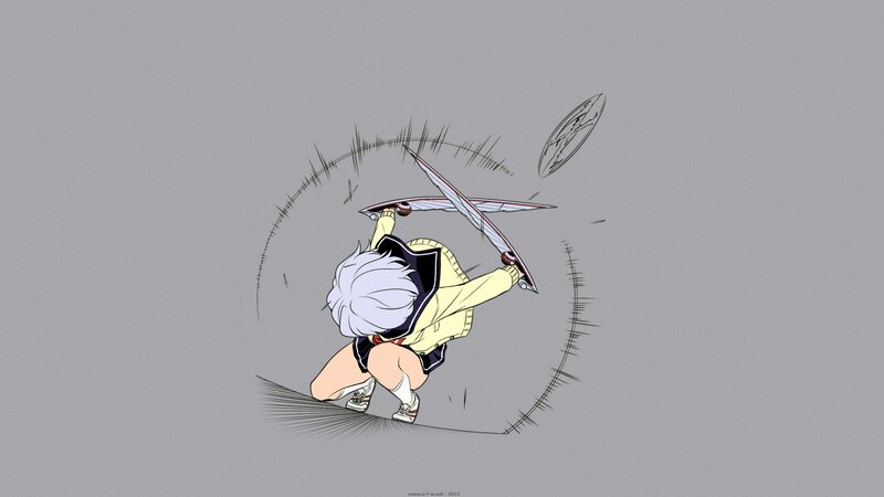 Anime Character with Sword — Gray, Dynamic