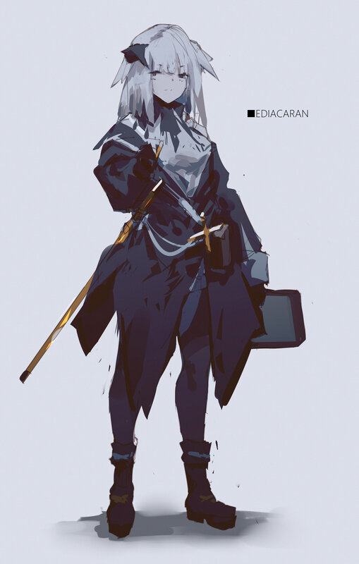 Anime Character with Sword — Gray, Neutral, Digital Art