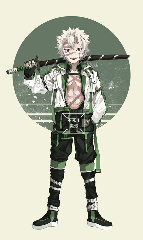 Anime Character with Sword — Green, Confident