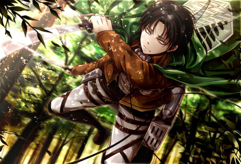 Anime Character with Sword — Green, Dramatic, Afternoon, Manga