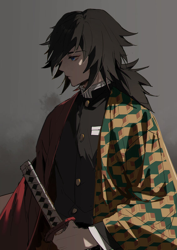 Anime Character with Sword — Green, Dramatic, Digital Art, Kimono