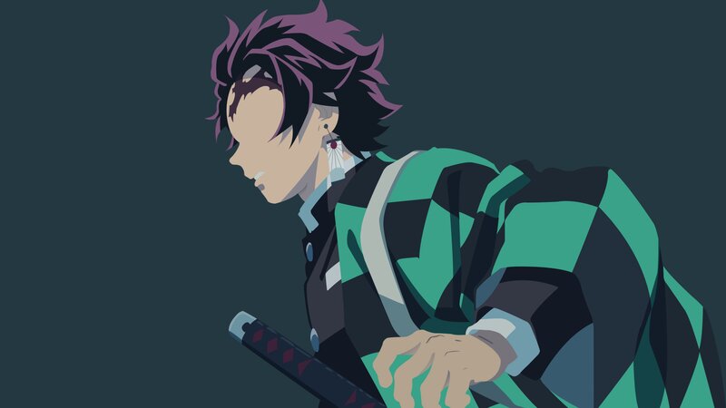 Anime Character with Sword — Green, Dramatic, Kimono