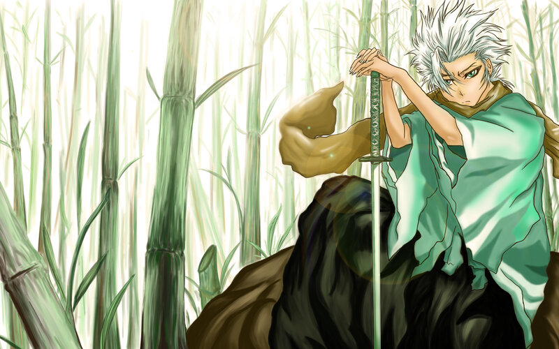 Anime Character with Sword — Green, Dramatic, Manga, Bamboo Forest