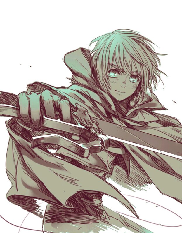 Anime Character with Sword — Green, Dramatic, Manga, Cloak