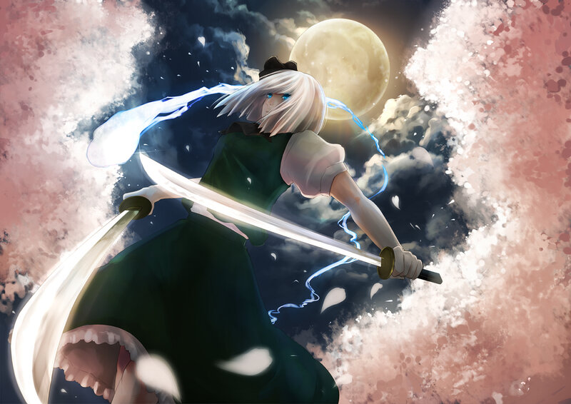 Anime Character with Sword — Green, Dramatic, Night