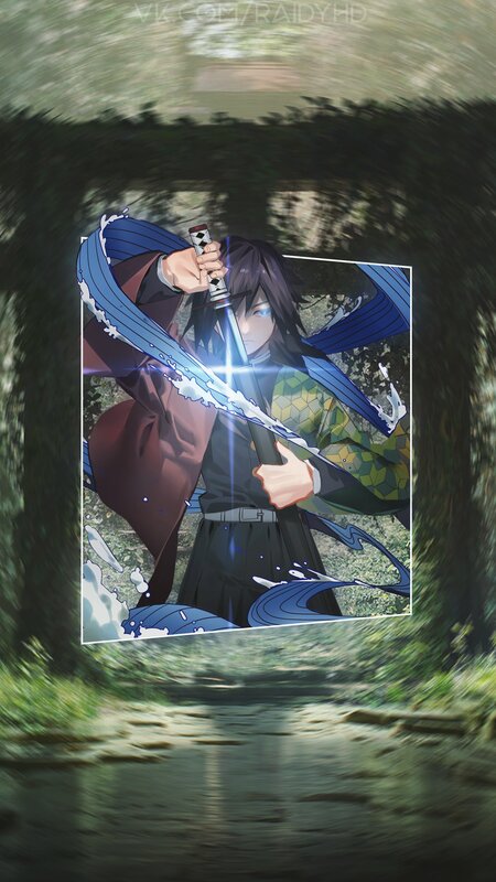 Anime Character with Sword — Green, Dramatic, Water Effect