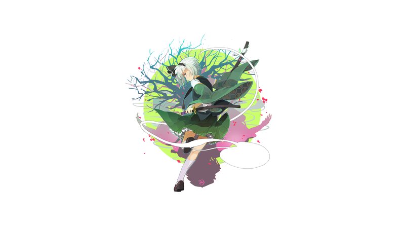 Anime Character with Sword — Green, Dynamic, Digital Art, Branches