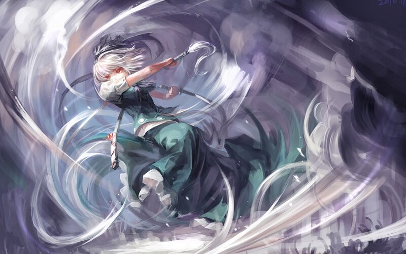 Anime Character with Sword — Green, Dynamic, Digital Art