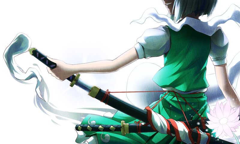Anime Character with Sword — Green, Dynamic, Green Outfit