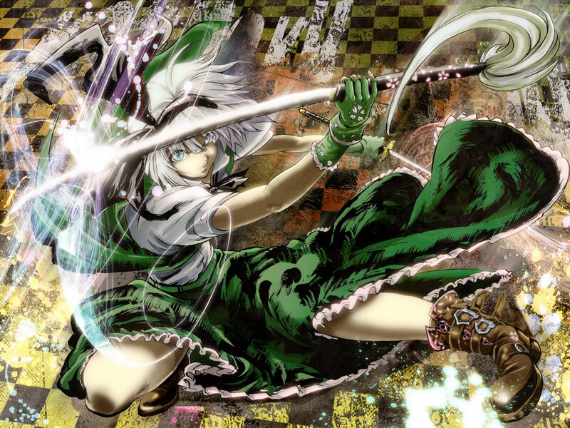 Anime Character with Sword — Green, Dynamic, Intense