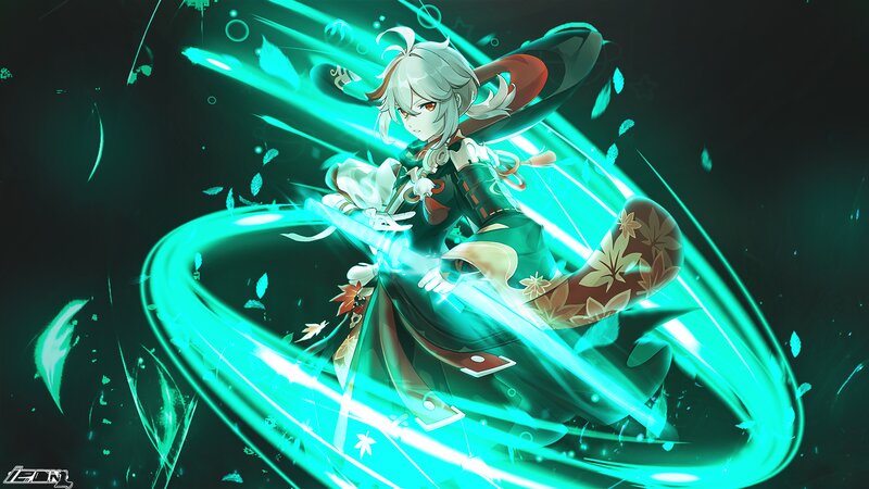 Anime Character with Sword — Green, Dynamic, Night