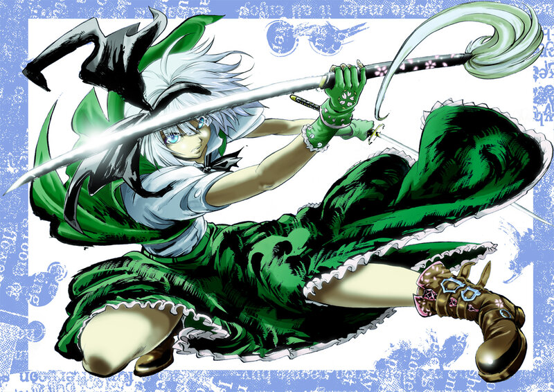 Anime Character with Sword — Green, Dynamic