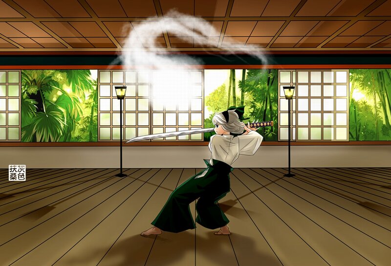 Anime Character with Sword — Green, Focused