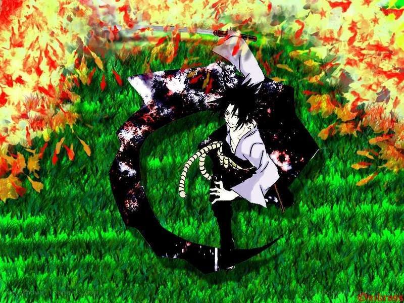 anime character with sword in autumn