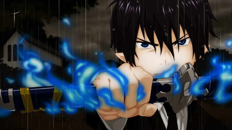 anime character with sword in rain