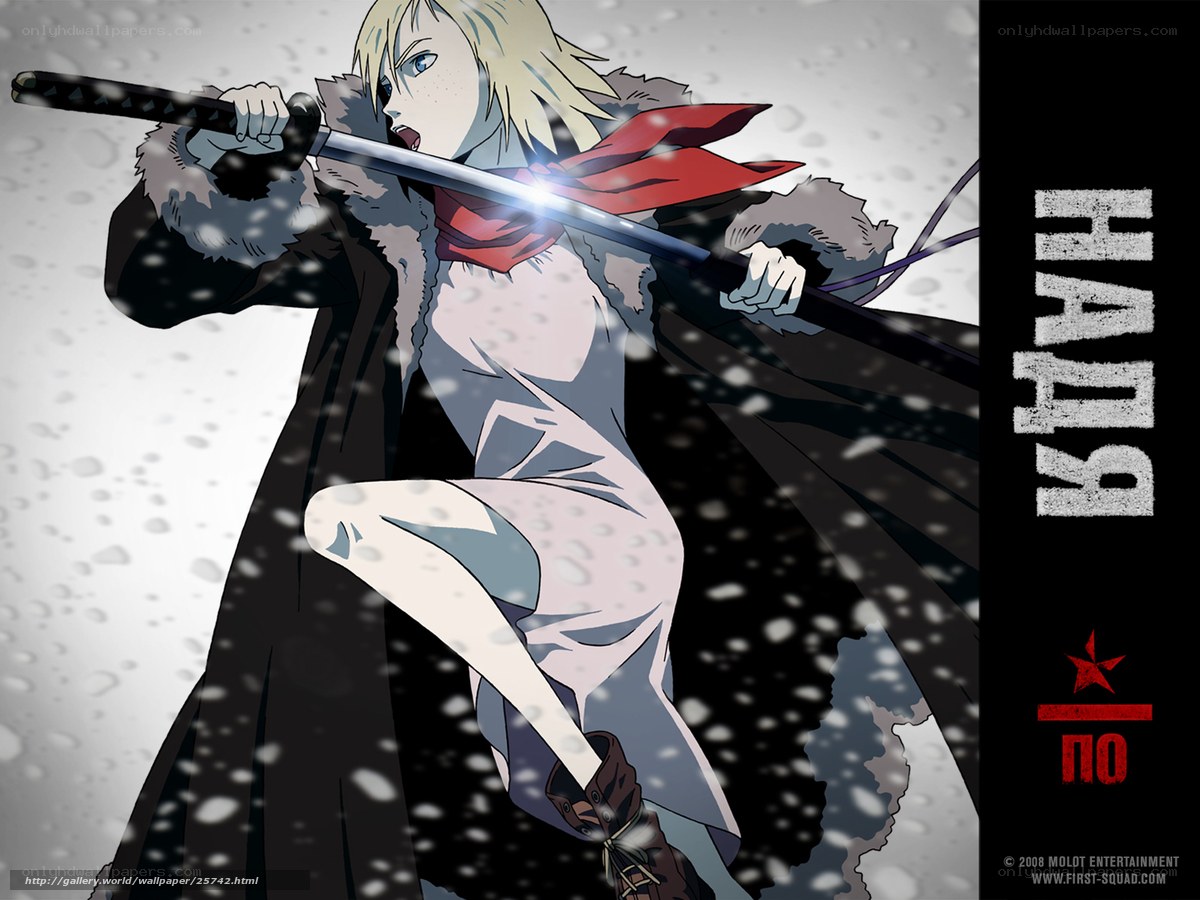 Anime character with sword in snow