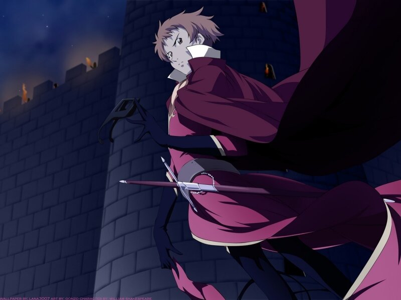 Anime character with sword on castle