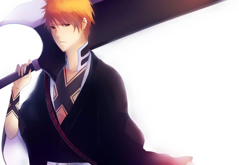 Anime Character with Sword — Orange, Dramatic, Black Robe
