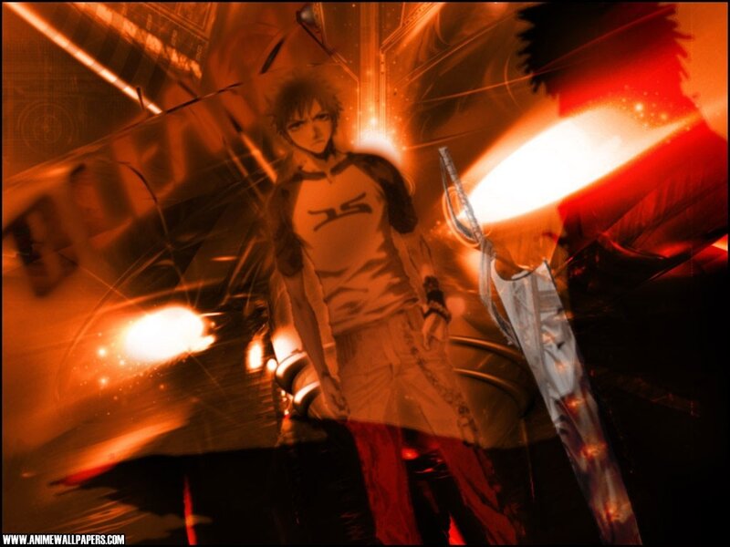Anime Character with Sword — Orange, Dramatic, Light Effects