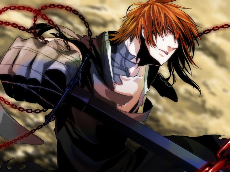 Anime Character with Sword — Orange, Dramatic, Manga, Chains