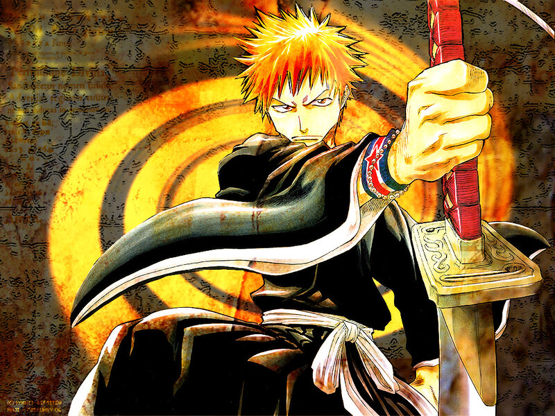 Anime Character with Sword — Orange, Dramatic, Manga, Spiky Hair