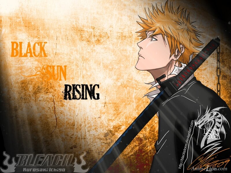 Anime Character with Sword — Orange, Dramatic, Sunrise
