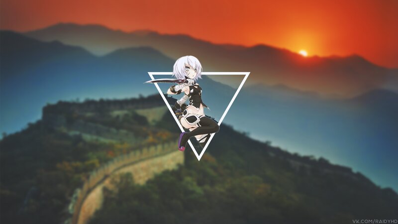 Anime Character with Sword — Orange, Dramatic, Sunset, Digital Art, Mountains