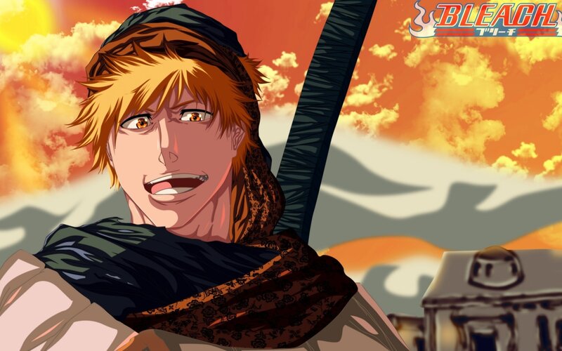 Anime Character with Sword — Orange, Dramatic, Sunset, Sky