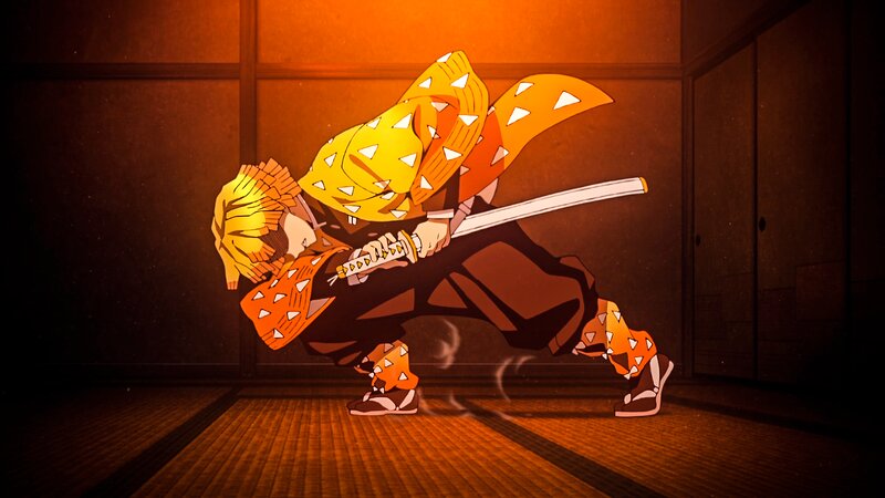 Anime Character with Sword — Orange, Dramatic, Tattooed Cloak