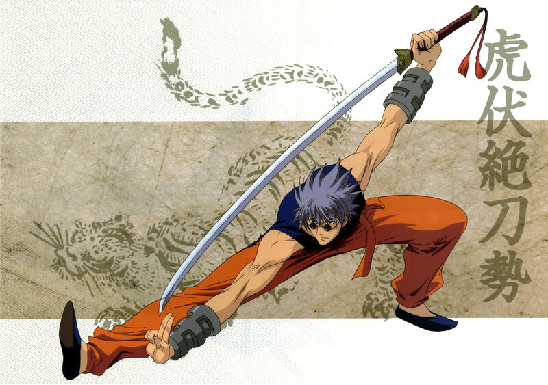 Anime Character with Sword — Orange, Dynamic, Manga