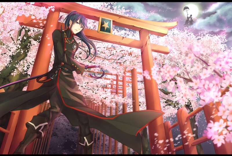 Anime Character with Sword — Pink, Dramatic, Night, Digital Art