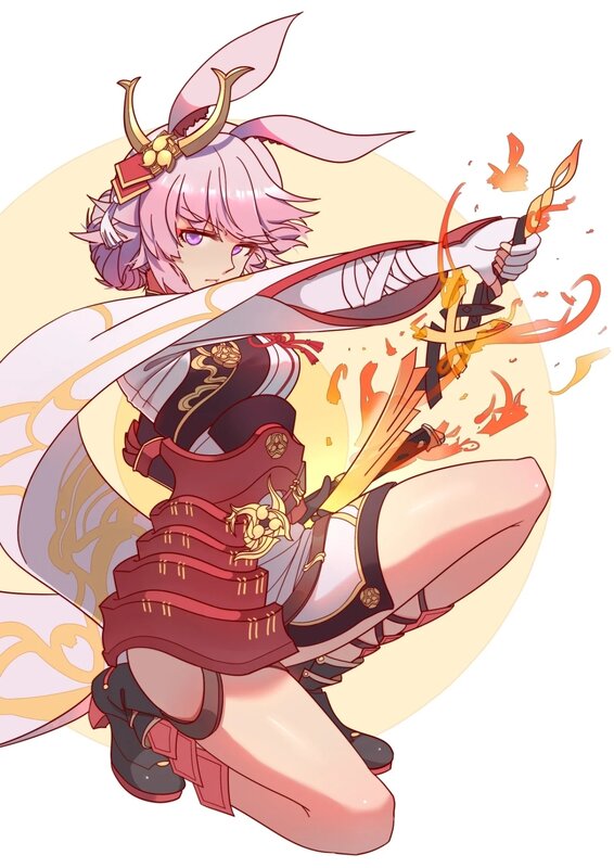 Anime Character with Sword — Pink, Dynamic, Fire