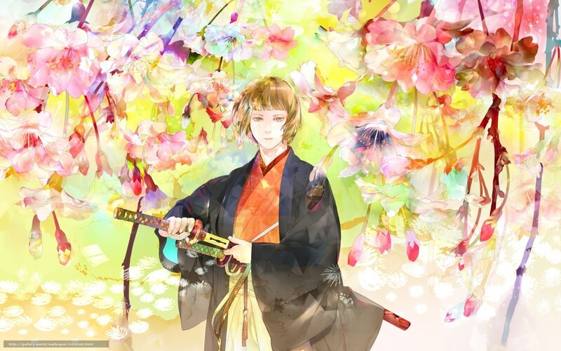 Anime Character with Sword — Pink, Serene, Spring