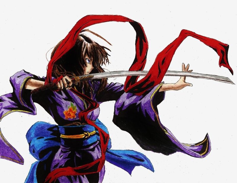 Anime Character with Sword — Purple, Action, Manga