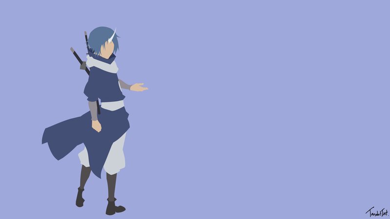 Anime Character with Sword — Purple, Calm, Minimalist, Cloak