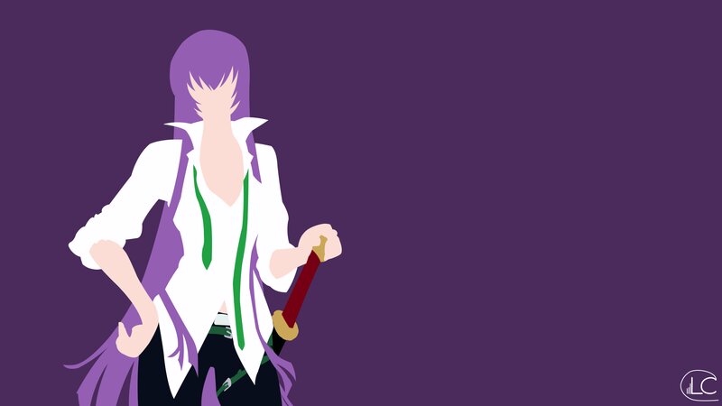Anime Character with Sword — Purple, Calm, Minimalist