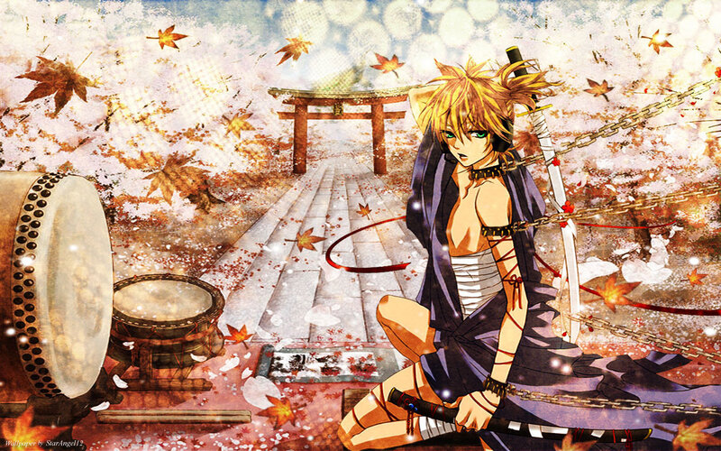 Anime Character with Sword — Purple, Dramatic, Autumn