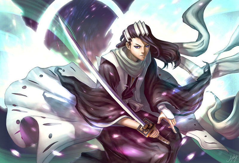 Anime Character with Sword — Purple, Dramatic, Digital Art, Cloak
