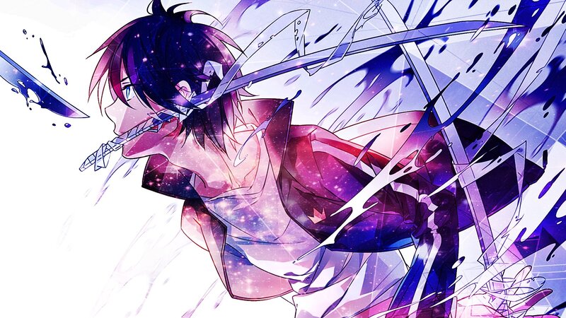Anime Character with Sword — Purple, Dramatic, Digital Art, Energy
