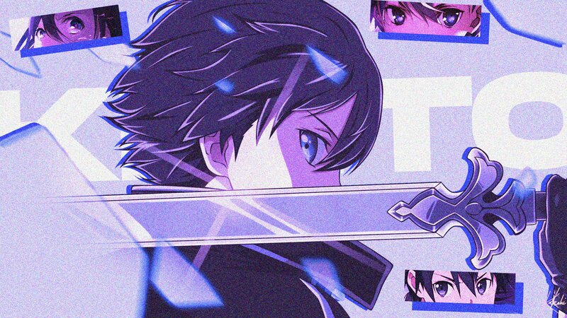 Anime Character with Sword — Purple, Dramatic, Digital Art, Eyes