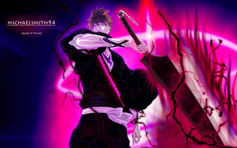 Anime Character with Sword — Purple, Dramatic, Digital Art, Lightning