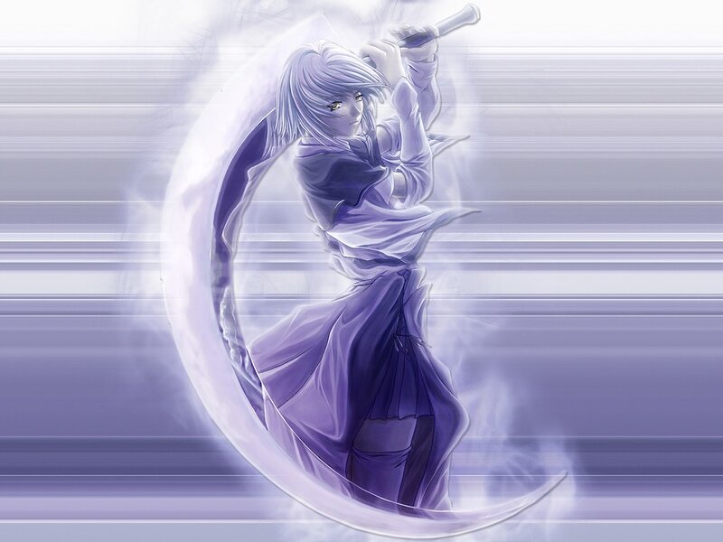 Anime Character with Sword — Purple, Dramatic, Digital Art, Moon