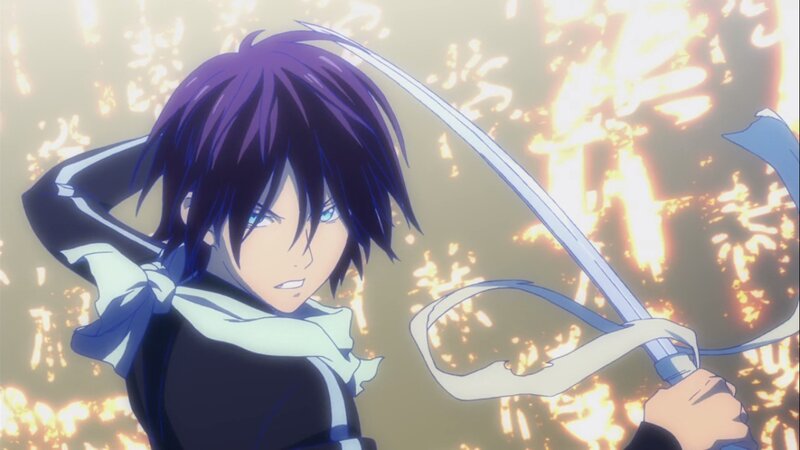 Anime Character with Sword — Purple, Dramatic, Fire, Scarf