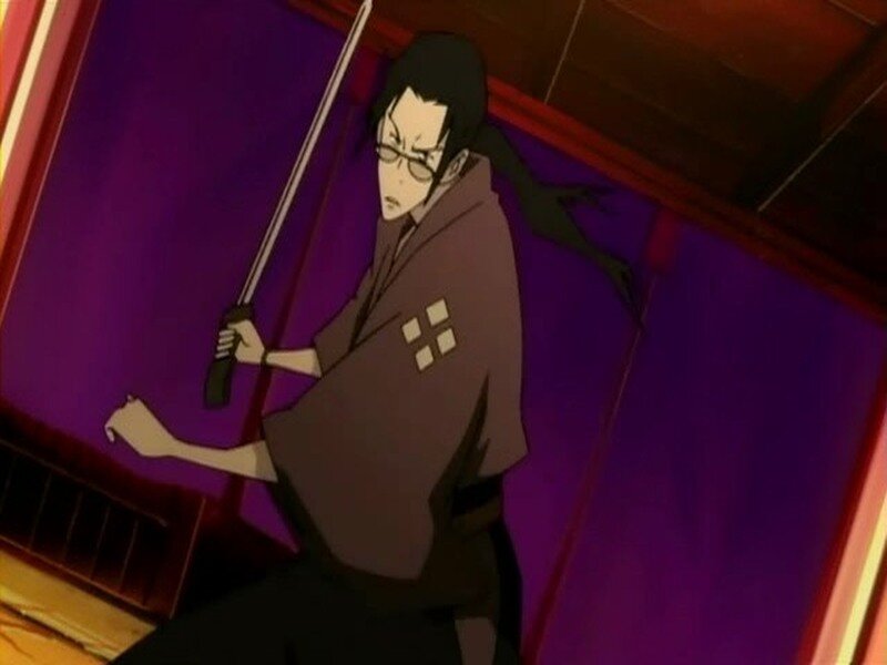 Anime Character with Sword — Purple, Dramatic, Glasses