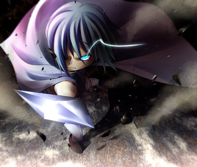 Anime Character with Sword — Purple, Dramatic, Intense