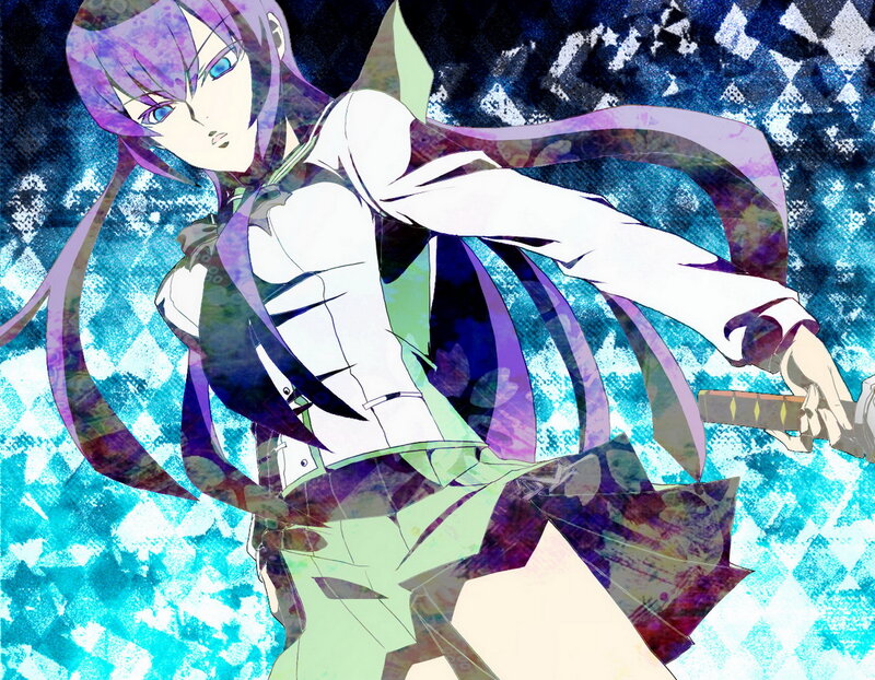 Anime Character with Sword — Purple, Dramatic, Long Hair