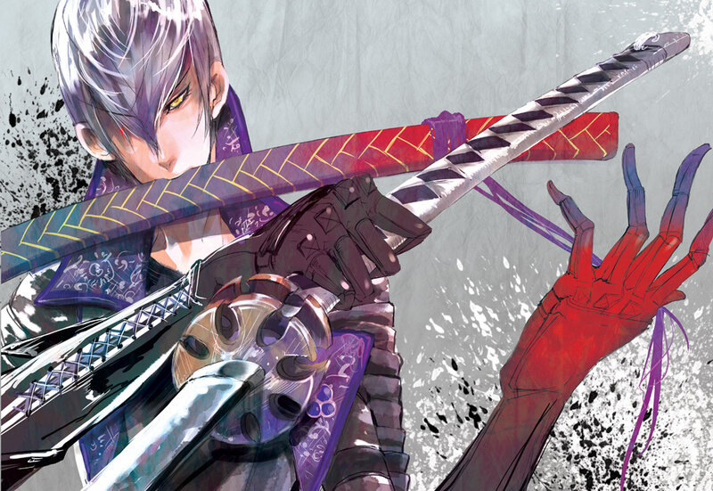 Anime Character with Sword — Purple, Dramatic, Manga, Hand