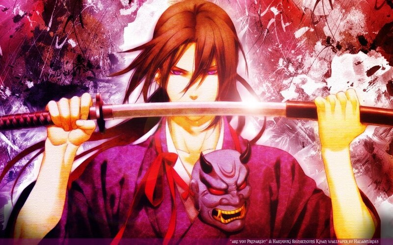 Anime Character with Sword — Purple, Dramatic, Manga, Mask