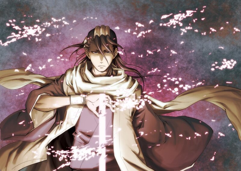 Anime Character with Sword — Purple, Dramatic, Manga, Scarf